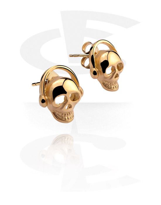Náušnice, Ear Studs s Skull Design, Pozlacená chirurgická ocel 316L