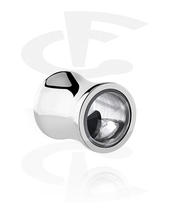 Tunnels & Plugs, Double flared tunnel (surgical steel, silver, shiny finish) with diamond design, Surgical Steel 316L