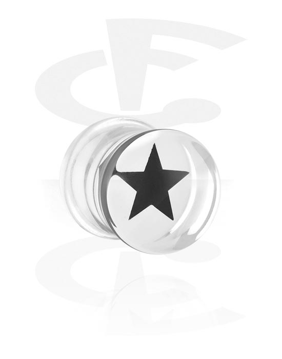 Tunnels & Plugs, Double flared plug (acrylic,transparent) with star design, Acrylic