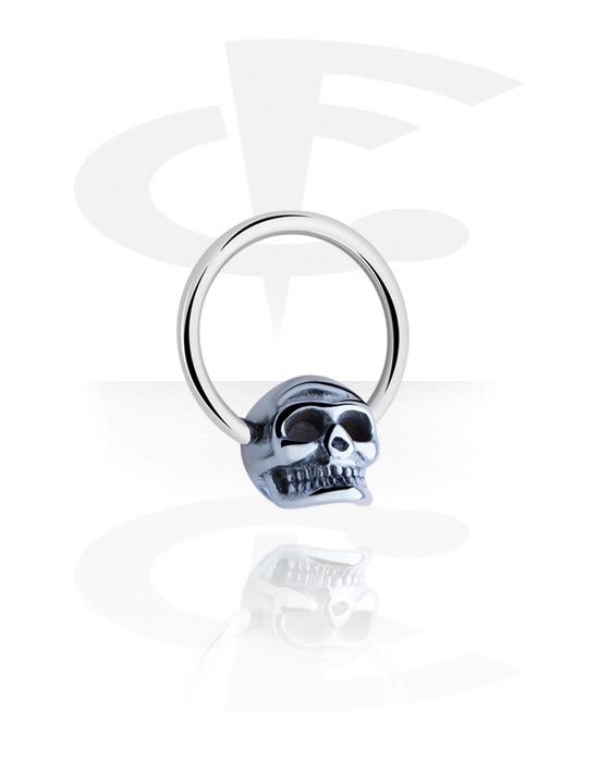 Renkaat, Ball closure ring (surgical steel, silver, shiny finish) kanssa Skull Design, Kirurginteräs 316L