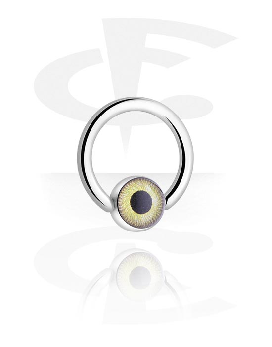Piercingringen, Ball closure ring (surgical steel, silver, shiny finish) met eye design in various colours, Chirurgisch staal 316L
