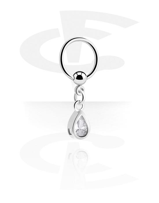 Piercingringer, Ball closure ring (surgical steel, silver, shiny finish) med charm og crystal stone, Surgical Steel 316L, Plated Brass