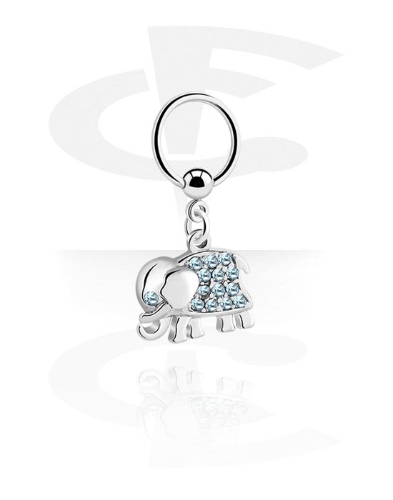 Piercingringer, Ball closure ring (surgical steel, silver, shiny finish) med elephant pendant og crystal stones, Surgical Steel 316L, Plated Brass