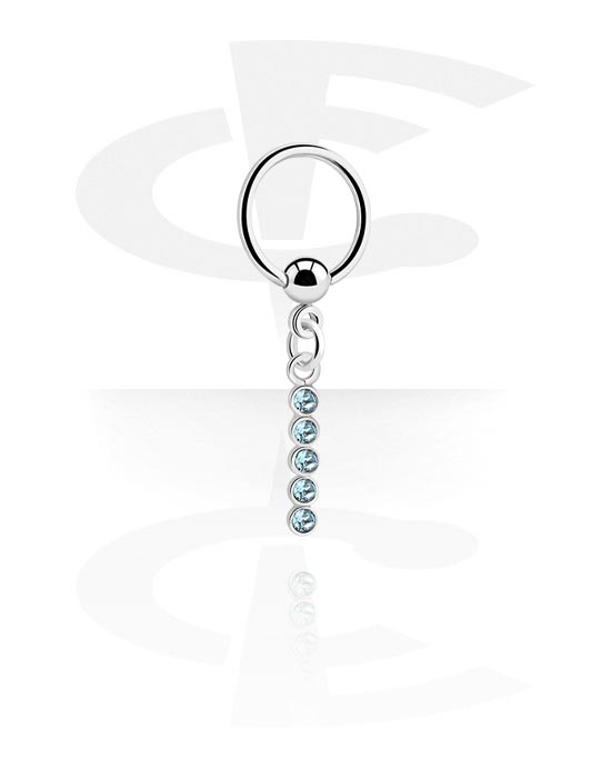 Piercingringer, Ball closure ring (surgical steel, silver, shiny finish) med charm og crystal stones, Surgical Steel 316L, Plated Brass