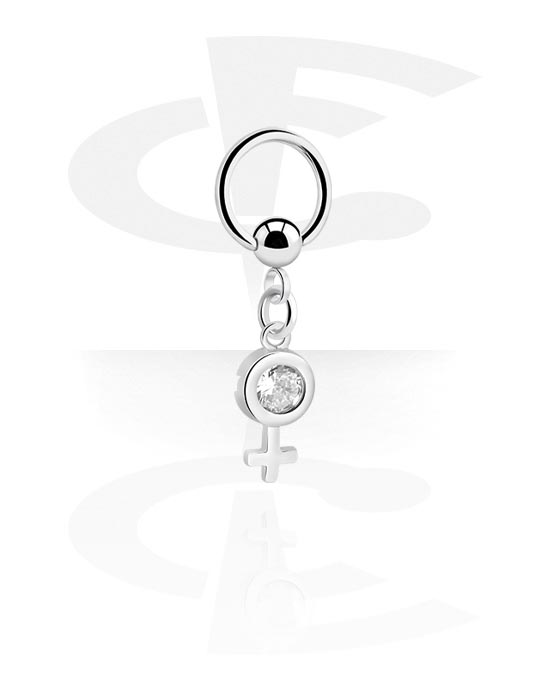 Piercingringer, Ball closure ring (surgical steel, silver, shiny finish) med charm with Venus symbol og crystal stone, Surgical Steel 316L, Plated Brass