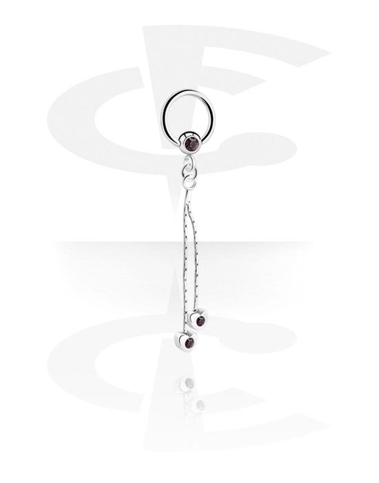 Piercingringer, Ball closure ring med crystal stones og charm, Surgical Steel 316L, Plated Brass