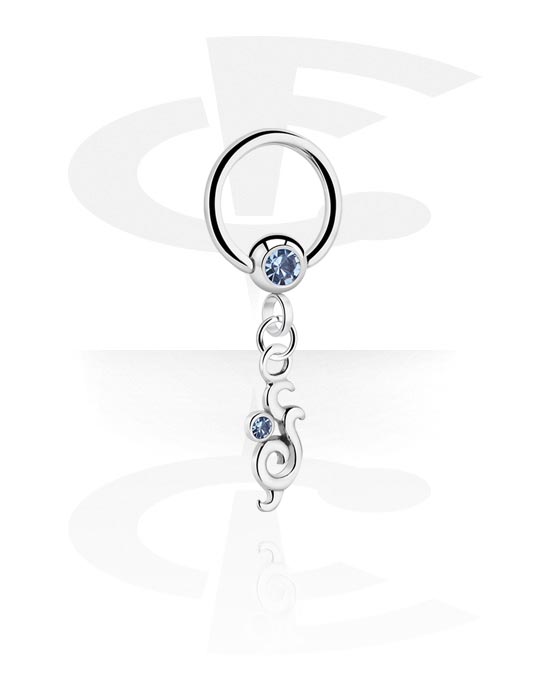 Piercingringer, Ball closure ring (surgical steel, silver, shiny finish) med crystal stone og charm, Surgical Steel 316L, Plated Brass