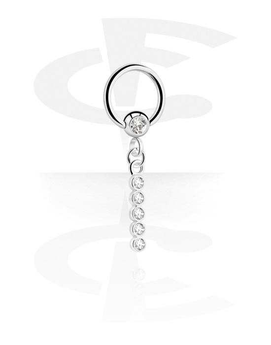 Piercingringer, Ball closure ring med crystal stone og charm, Surgical Steel 316L, Plated Brass