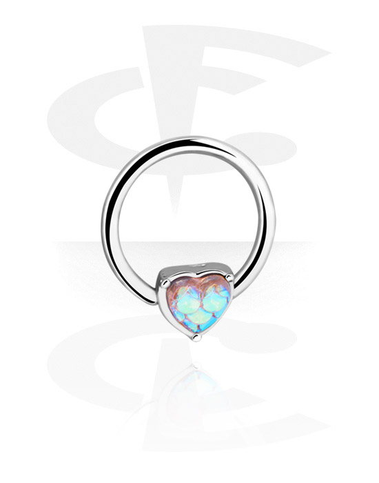 Anneaux, Ball closure ring (surgical steel, silver, shiny finish) avec Accessoire coeur et fish scales design, Acier chirurgical 316L