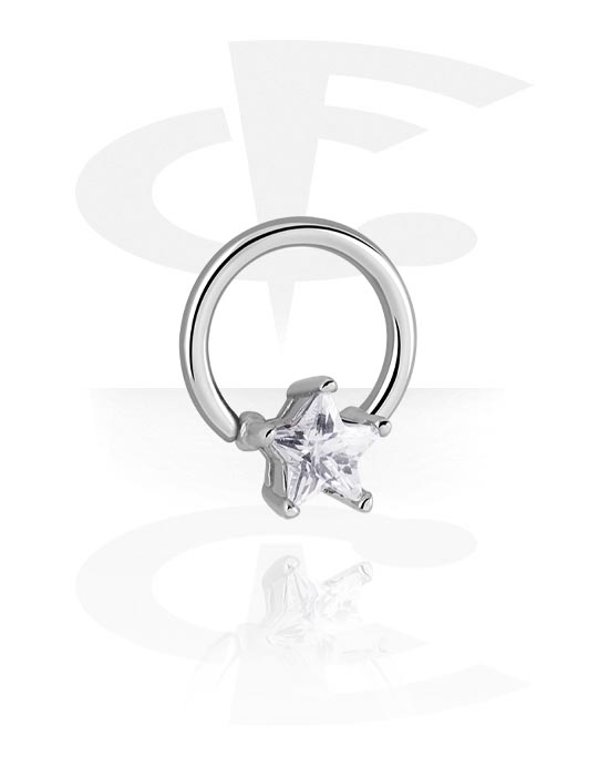 Inele piercing, Ball closure ring (surgical steel, silver, shiny finish) cu star-shaped crystal stone, Oțel chirurgical 316L