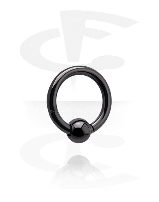 Piercing Rings, Piercing clicker (surgical steel, black, shiny finish) with fixed ball, Black Surgical Steel 316L