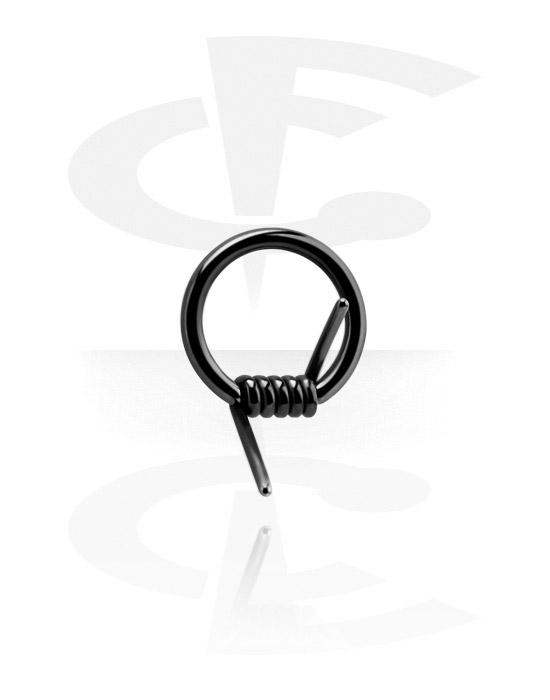 Renkaat, Ball closure ring (surgical steel, black, shiny finish) kanssa barbed wire design, Kirurginteräs 316L, Musta kirurginteräs 316L