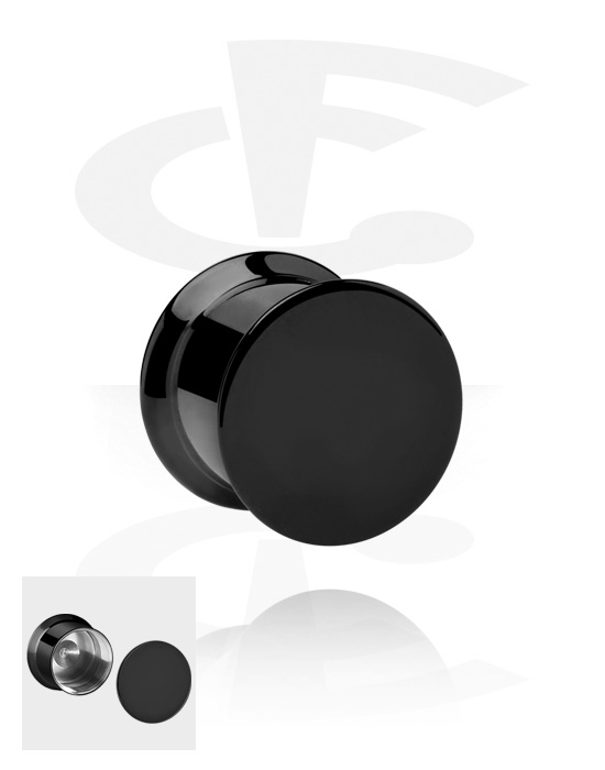 Tunnels & Plugs, Double flared plug (surgical steel, black, shiny finish) with secret compartment, Black Surgical Steel 316L