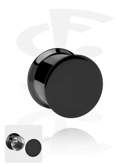 Tunnels & Plugs, Double flared plug (surgical steel, black, shiny finish) met secret compartment, Zwart chirurgisch staal 316L