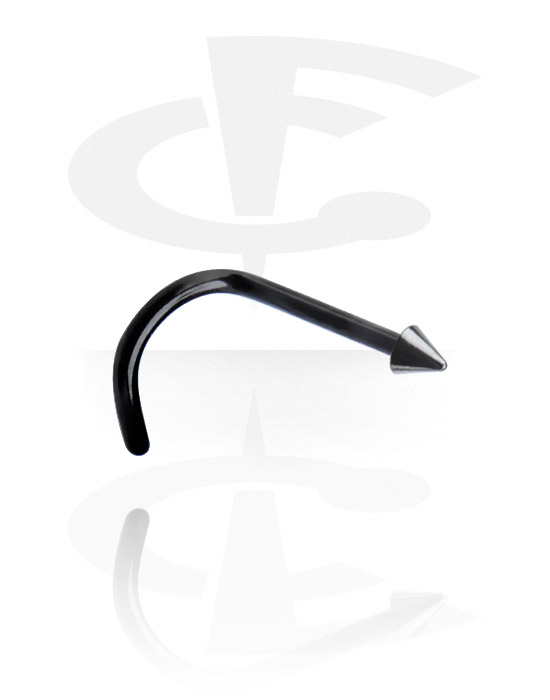 Nakit za nos in septum, Curved Black Nose Stud with Cone, Surgical Steel 316L