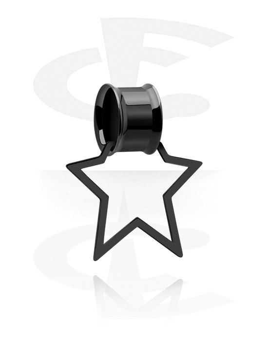 Tunneler & plugger, Double flared tunnel (surgical steel, black) med star-shaped creole, Surgical Steel 316L
