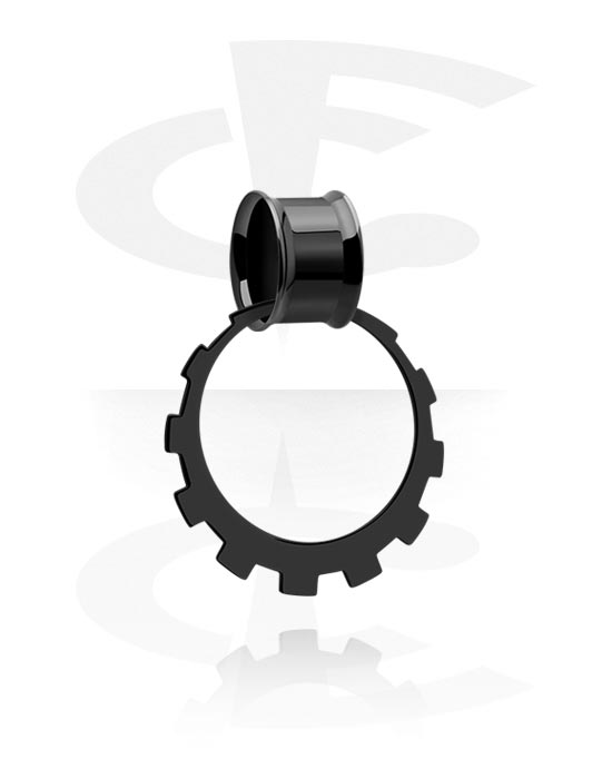 Tunneler & plugger, Double flared tunnel (acrylic, black) med creole, Surgical Steel 316L