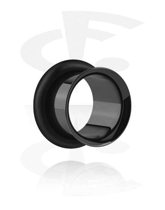 Tunnels & Plugs, Single flared tunnel (surgical steel, black, shiny finish) with O-ring, Surgical Steel 316L