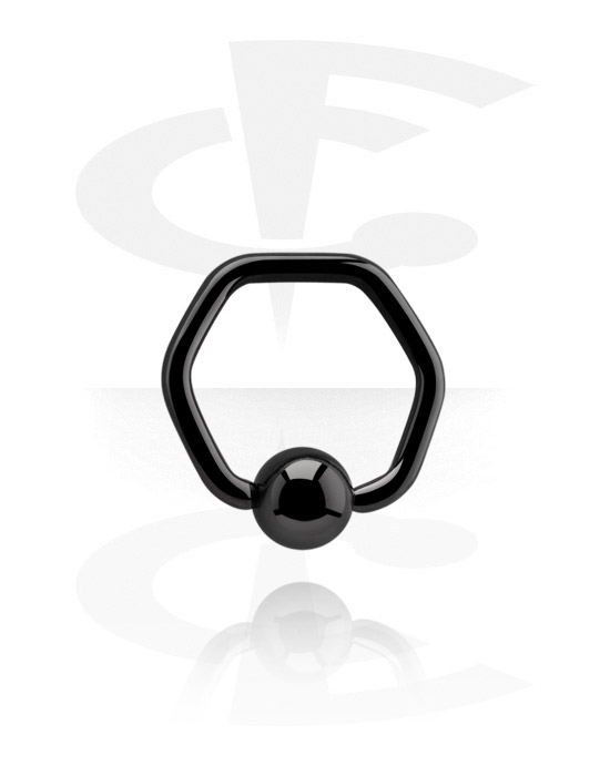 Piercing Rings, Hexagon shaped ball closure ring (surgical steel, black, shiny finish), Black Surgical Steel 316L