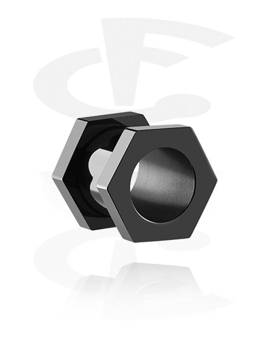 Tunneler & plugger, Hexagon-shaped screw-on tunnel (surgical steel, black), Surgical Steel 316L