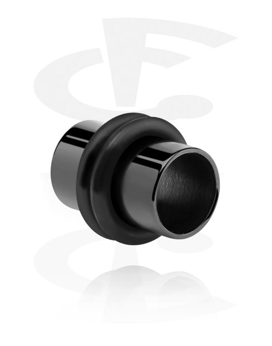 Tunnels & Plugs, Tunnel (surgical steel, black, shiny finish) avec Élastiques, Acier chirurgical 316L