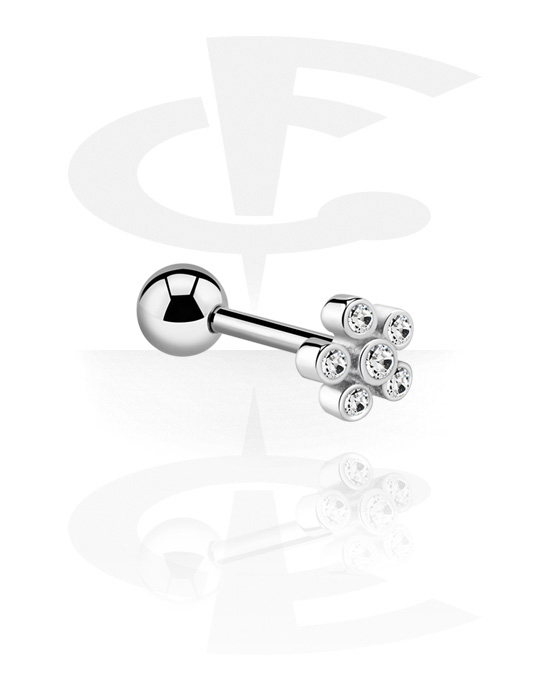 Barbells, Barbell with flower attachment and crystal stones, Surgical Steel 316L