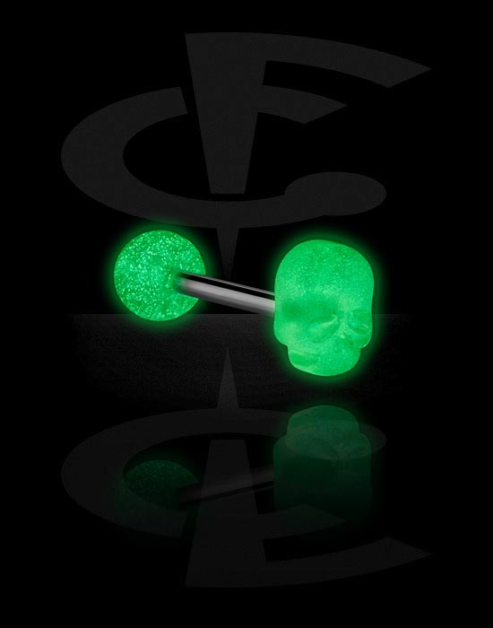 Barbeller, `Glow in the dark` Barbell med skull attachment, Surgical Steel 316L, Acrylic