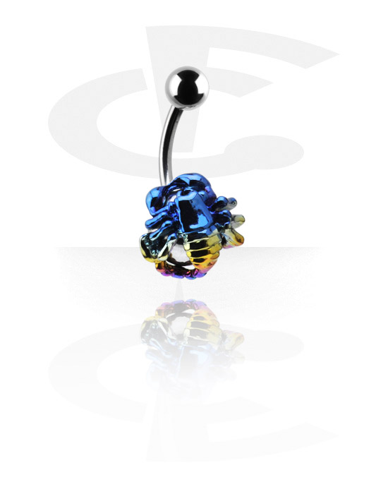 Curved Barbells, Belly button ring (surgical steel, silver, shiny finish) with scorpion design, Surgical Steel 316L