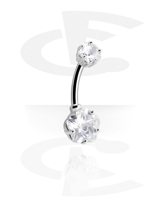 Barile curbate, Belly button ring (surgical steel, silver, shiny finish) cu Filet interior și Pietre cristal, Oțel chirurgical 316L