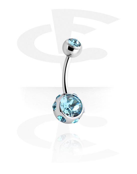Curved Barbells, Belly button ring (surgical steel, silver, shiny finish) met kristalsteentjes, Chirurgisch staal 316L