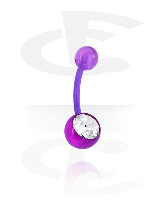 Curved Barbells, Belly button ring (acrylic, various colours) met kristalsteentje, Acryl