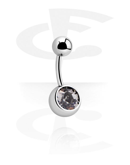 Curved Barbells, Belly button ring (surgical steel, silver, shiny finish) with crystal stone and crystal stone, Surgical Steel 316L