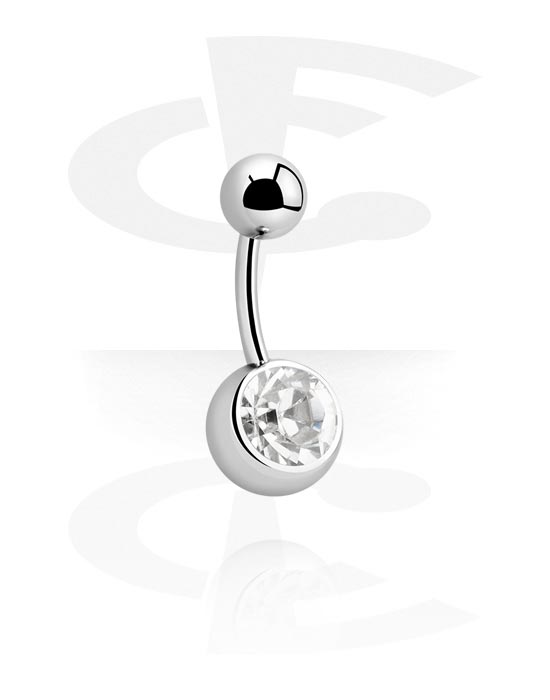 Curved Barbells, Belly button ring (surgical steel, silver, shiny finish) met kristalsteentje en kristalsteentje, Chirurgisch staal 316L