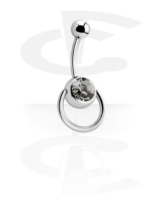 Curved Barbells, Belly button ring (surgical steel, silver, shiny finish) with crystal stone, Surgical Steel 316L
