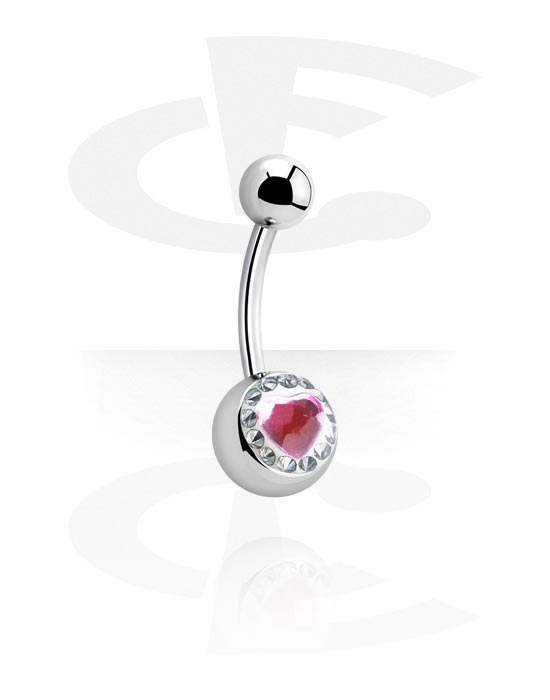 Curved Barbells, Belly button ring (surgical steel, silver, shiny finish) met Hartdesign en kristalsteentjes, Chirurgisch staal 316L