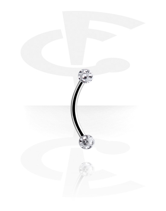 Curved Barbells, Banana (surgical steel, silver, shiny finish) with crystal stones, Surgical Steel 316L