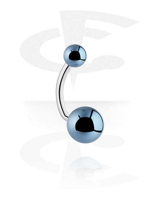 Curved Barbells, Belly button ring (surgical steel, silver, shiny finish) with anodized balls, Surgical Steel 316L