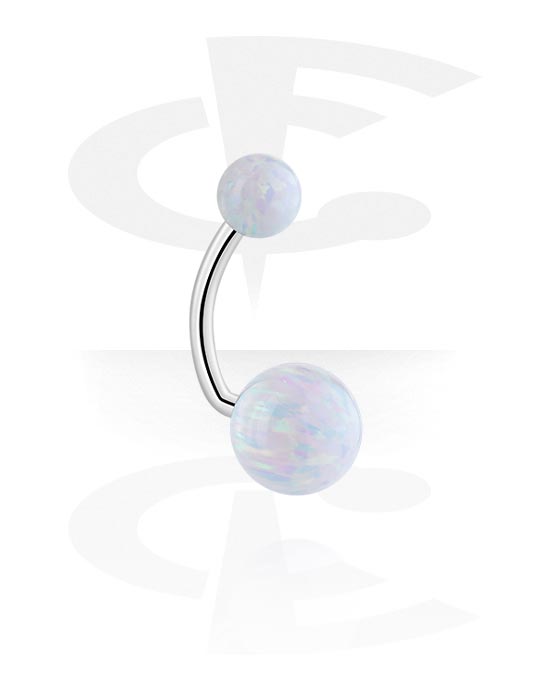 Curved Barbells, Belly button ring (surgical steel, silver, shiny finish), Surgical Steel 316L ,  Synthetic Opal