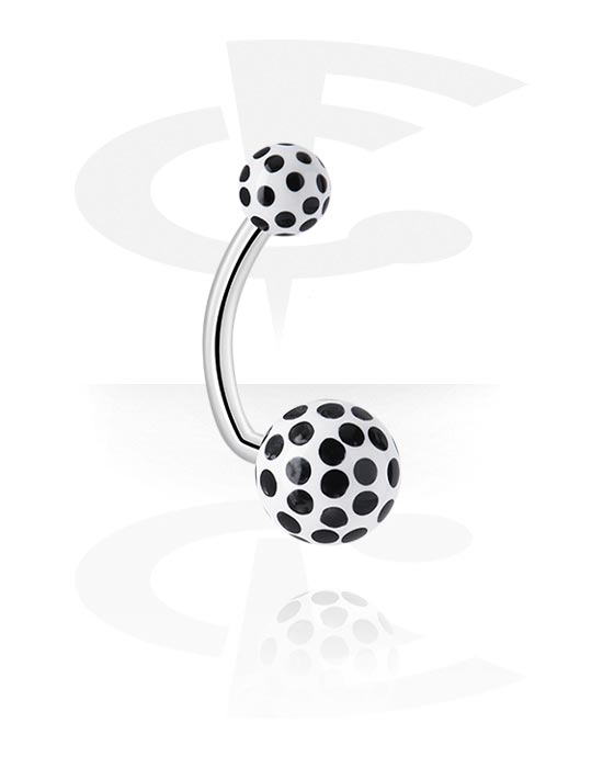 Curved Barbells, Belly button ring (surgical steel, silver, shiny finish) with acrylic balls and dots design, Surgical Steel 316L, Acrylic