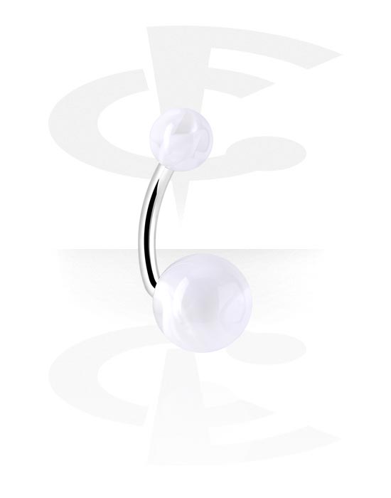 Curved Barbells, Belly button ring (surgical steel, silver, shiny finish) met acrylic balls, Chirurgisch staal 316L, Acryl