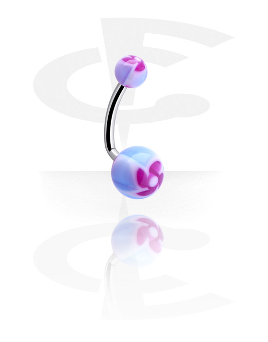 Curved Barbells, Belly button ring (surgical steel, silver, shiny finish) met acrylic balls, Chirurgisch staal 316L, Acryl
