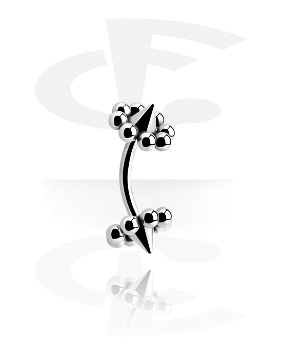 Curved Barbells, Banana (surgical steel, silver, shiny finish) met cones, Chirurgisch staal 316L