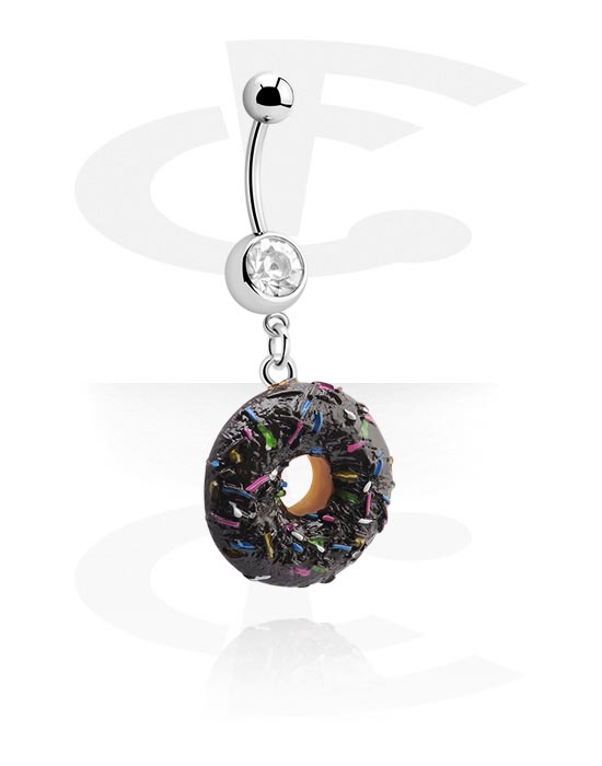 Bøyde barbeller, Jeweled Banana with Donut Charm, Surgical Steel 316L