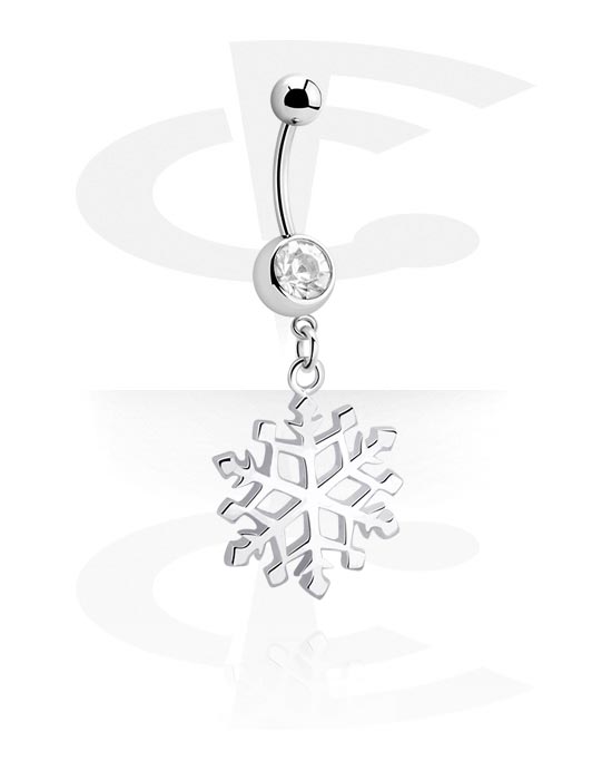 Zaobljene šipkice, Belly button ring (surgical steel, silver, shiny finish) s Snowflake Pendant i crystal stone, Kirurški čelik 316L