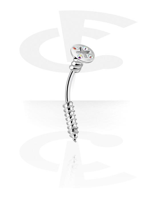 Curved Barbells, Belly button ring (surgical steel, silver, shiny finish) with screw design, Surgical Steel 316L