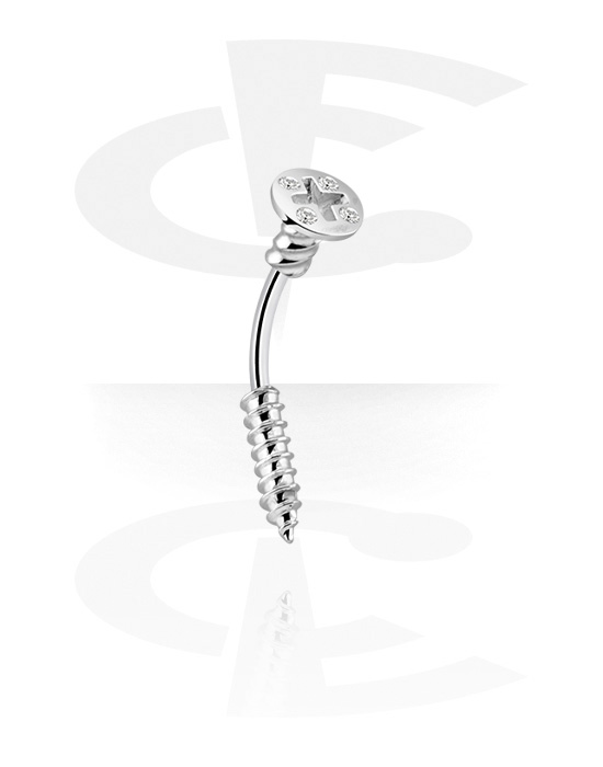 Barile curbate, Belly button ring (surgical steel, silver, shiny finish) cu screw design, Oțel chirurgical 316L