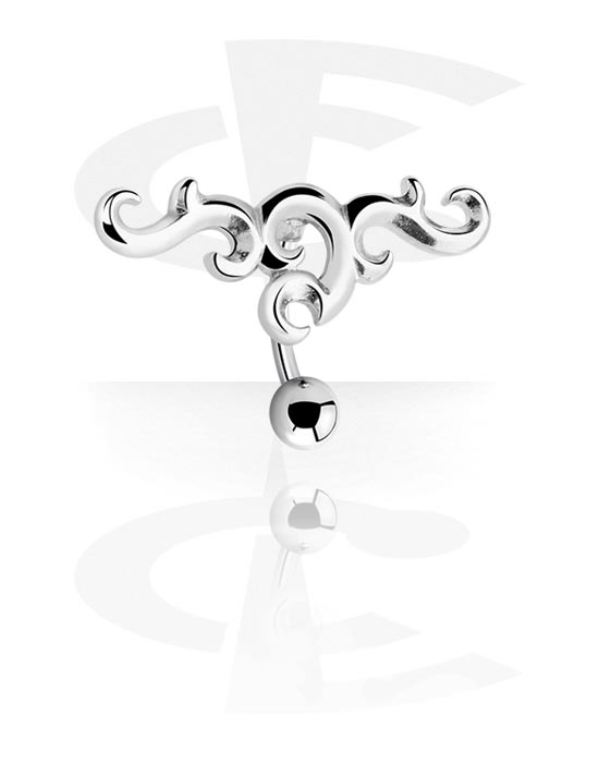Curved Barbells, Belly button ring (surgical steel, silver, shiny finish) with tribal design, Surgical Steel 316L