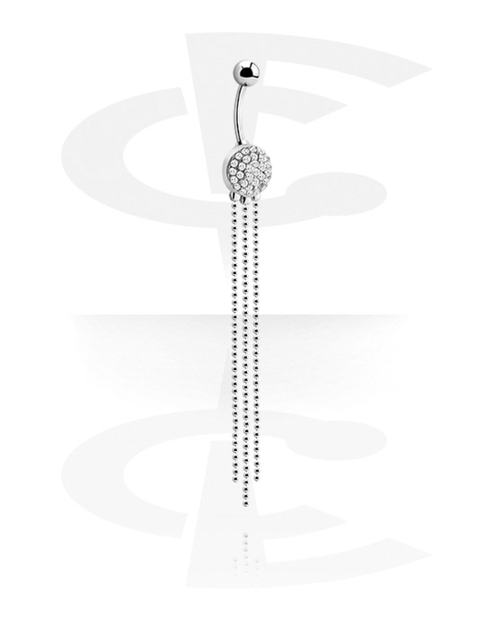 Bananer, Belly button ring (surgical steel, silver, shiny finish) med kristallstenar och kedja, Kirurgiskt stål 316L