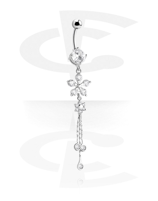 Curved Barbells, Belly button ring (surgical steel, silver, shiny finish) with charm and crystal stones, Surgical Steel 316L