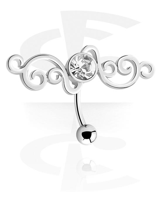 Curved Barbells, Belly button ring (surgical steel, silver, shiny finish) met kristalsteentje, Chirurgisch staal 316L
